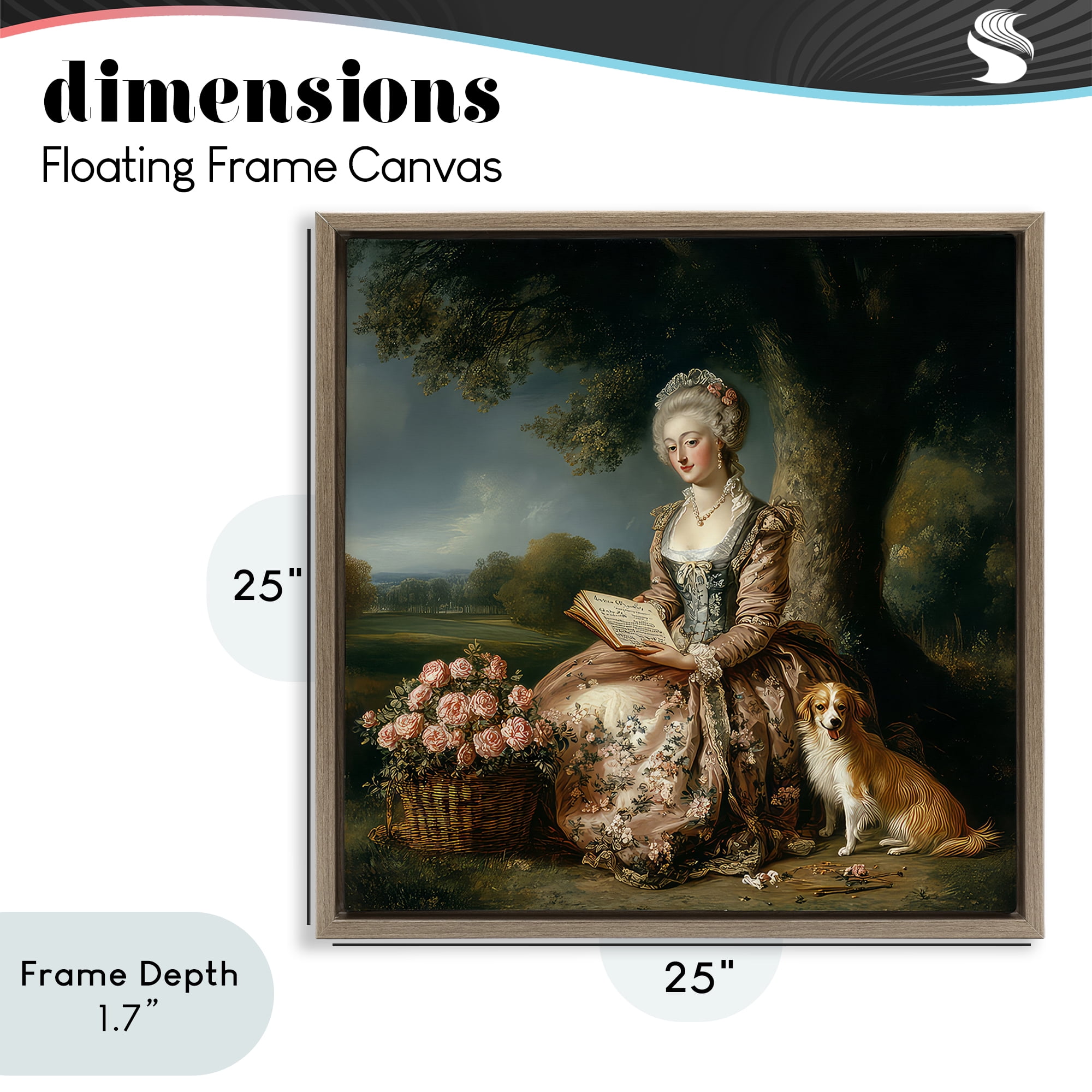 Stupell Industries Rococo Woman with Dog Brown Framed Floater Canvas Wall Art, design by The Wands Want