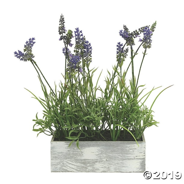 Vickerman 15" Artificial Lavender Plant in Wood Rectangle Pot Walmart