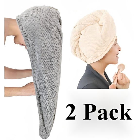 chengjian 2 Pack Microfiber Turban for Women, Super Absorbent Quick Dry Anti Frizz Large Wrap with Button