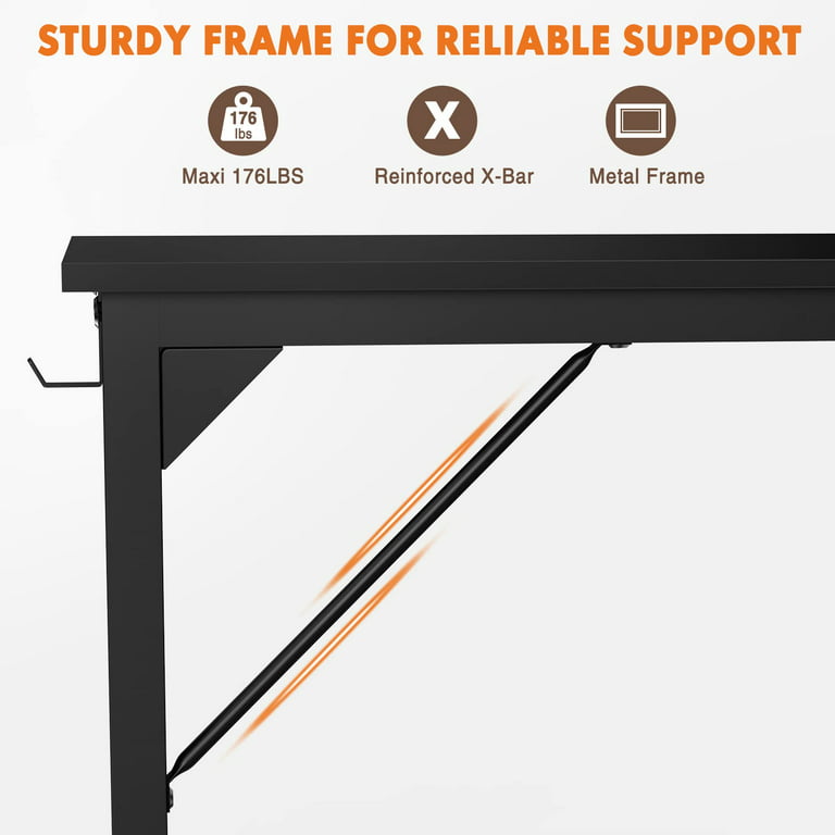 Computer Desk Small Office Desk 40 Inch Writing Desks Small Space Desk  Study Table Modern Simple Style Work Table with Storage Bag Iron Hook  Wooden Tabletop Metal Frame for Home, Bedroom 