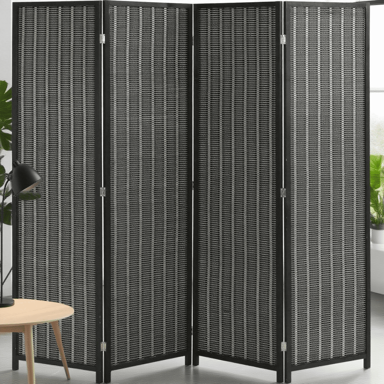 BIQWBIC Bamboo Room Divider Folding Privacy Screen, 72 Inches High, 4 Panel, Black