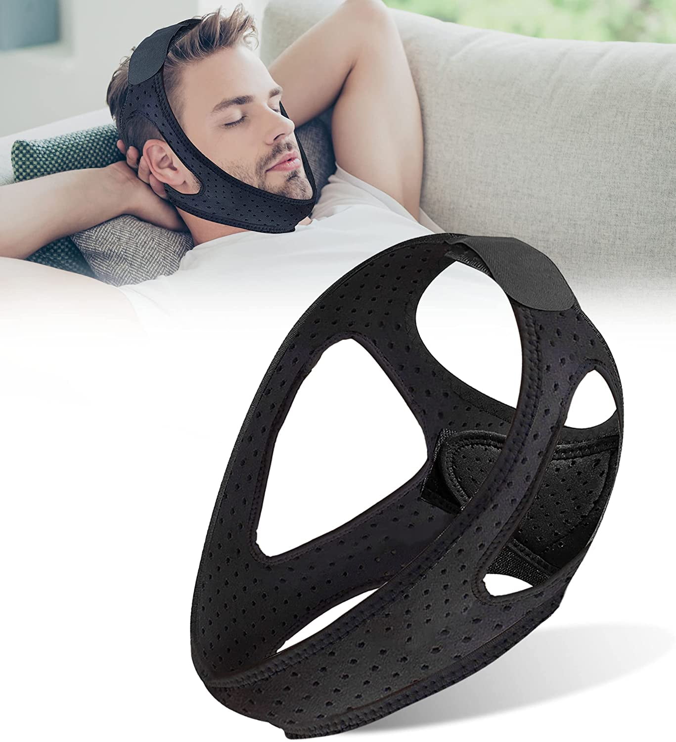 Anti Snoring Chin Strap, Anti Snoring Devices, Adjustable and Breathable Chin Strap for Snoring, Effective Snoring Solution for Men and Women