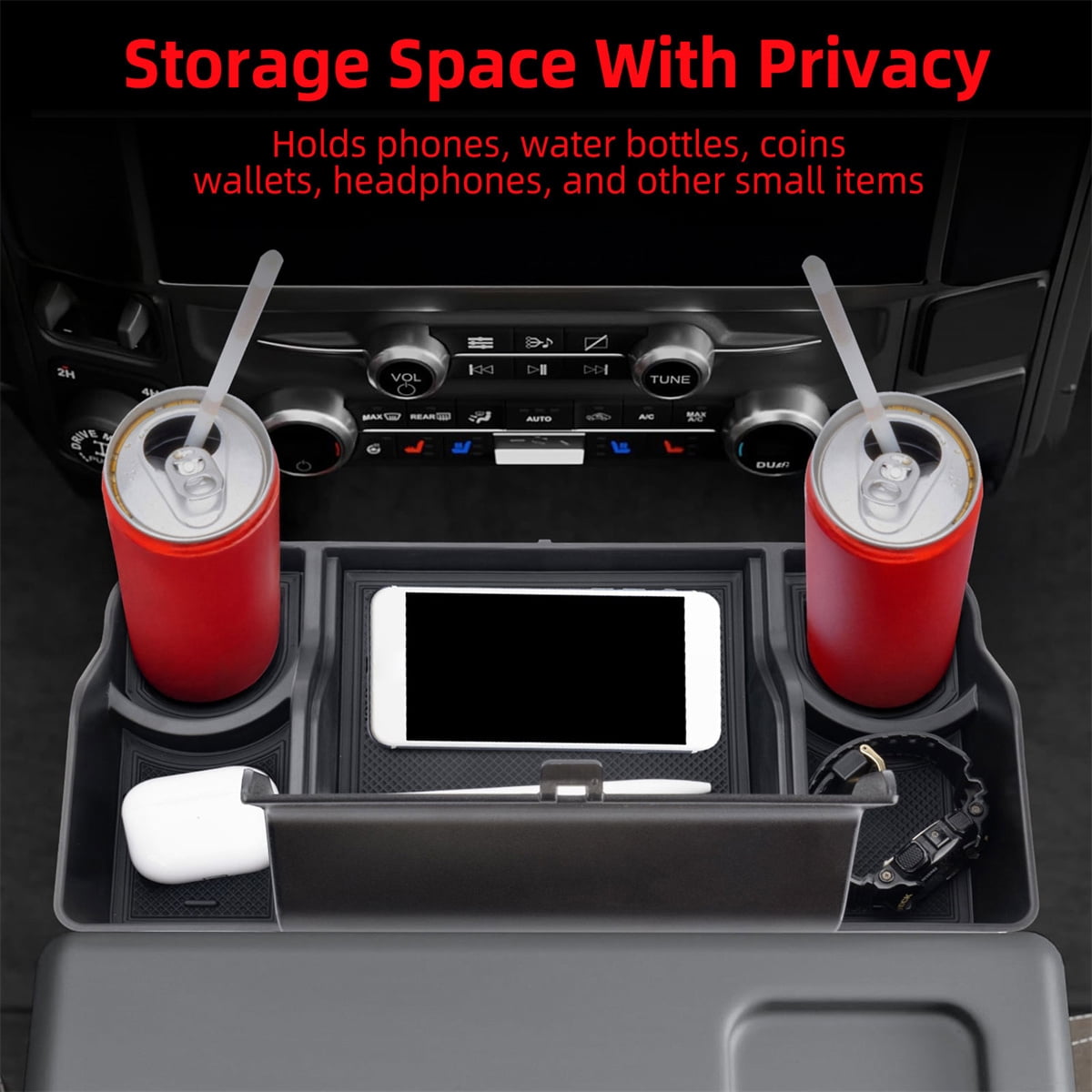Front Seat Headrest Organizer For Ford F150 F250 2011-2024 2025 F350 F450 F550 F650 (Jump Seat Only), ABS Organizer Tray with Foldable Cover, Non-Slip Silicone Pads Accessories