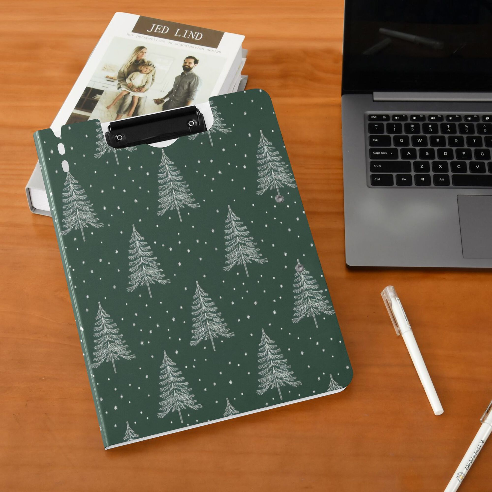 FORMRS A4 Clipboard Folder with Pen Holder Horizontal Foldable School Office Binder, New Year Tree Pattern