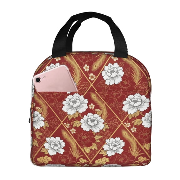 Flowers Lunch Box, Vintage Floral Artwork Design, Portable Insulated Cooler Bag For Men Women, Reusable Meal Carrier For Work And Daily Use