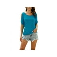 thumbnail image 5 of Yuemengxuan Women Summer T-Shirt, Solid Color Off-Shoulder O-Neck  Short Sleeves Loose Tops, 5 of 7