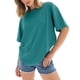 thumbnail image 1 of Camiseta de manga corta y cuello redondo oversize para mujer: corte holgado, color liso, mezcla de poliéster, tops casuales de verano, tallas S-XXL., 1 of 4