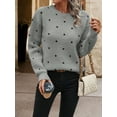 thumbnail image 5 of Women'S Polka Dots Sweaters Long Sleeve Round Neck Knitted Pullover Tops Grey XL, 5 of 9