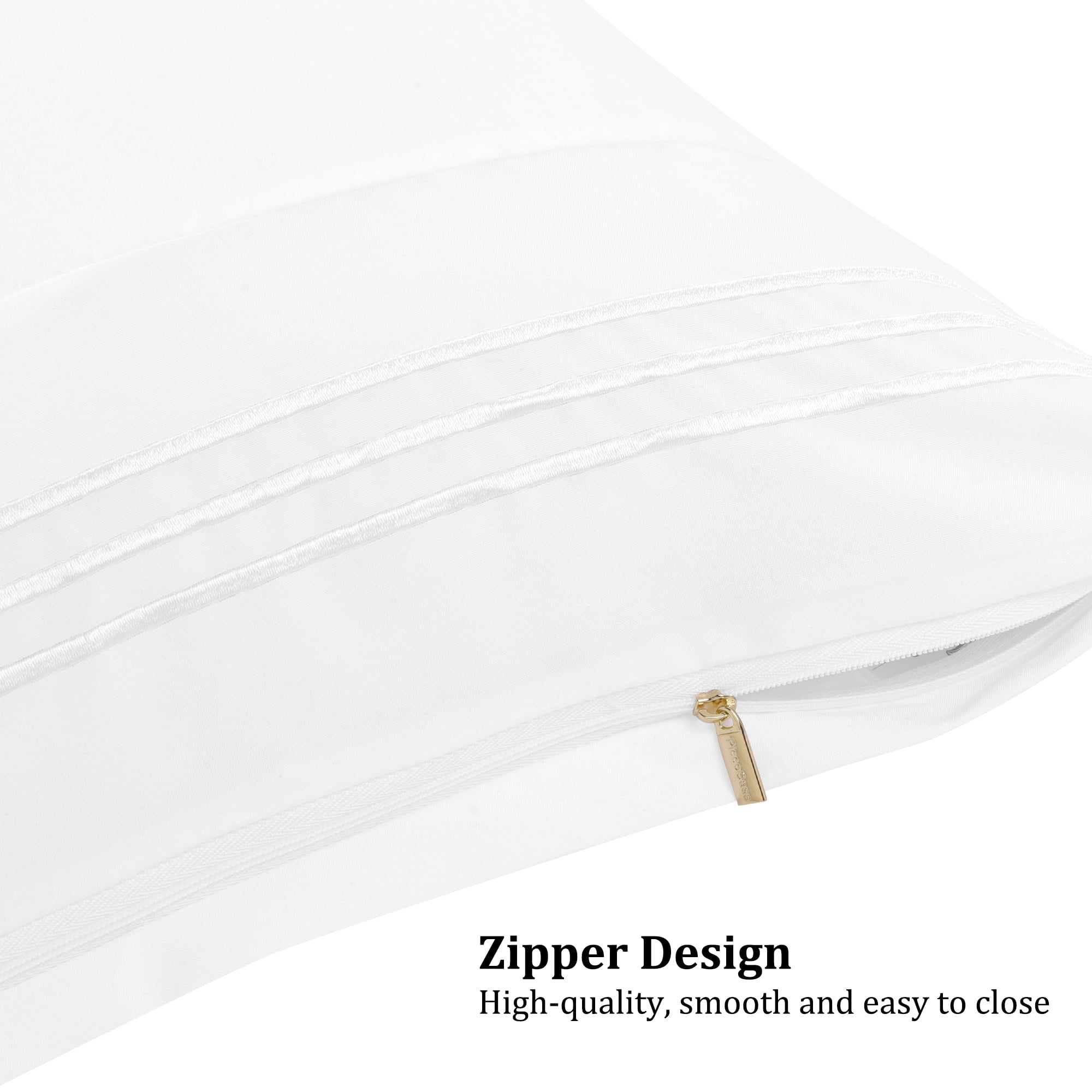 Unique Bargains Polyester Microfiber Soft With Zipper Pillowcases 2 Pcs White King