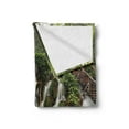 thumbnail image 2 of Waterfall Soft Flannel Fleece Throw Blanket, Circled Waterfalls in Crotia Europe with a Rustic Wood Bridge Aside, Cozy Plush for Indoor and Outdoor Use, 60" x 80", Green and Brown, by Ambesonne, 2 of 5
