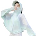 thumbnail image 1 of Mujeres ropa de protección solar zip up ligero gran ala protección solar con capucha camisa para senderismo al aire libre ciclismo, 1 of 8