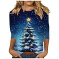 thumbnail image 2 of Elvqul Christmas Tops for Women Blue Funny Shirts 3/4 Sleeve Pullover Santa Crew Neck Juniors Tops Print, 2 of 5