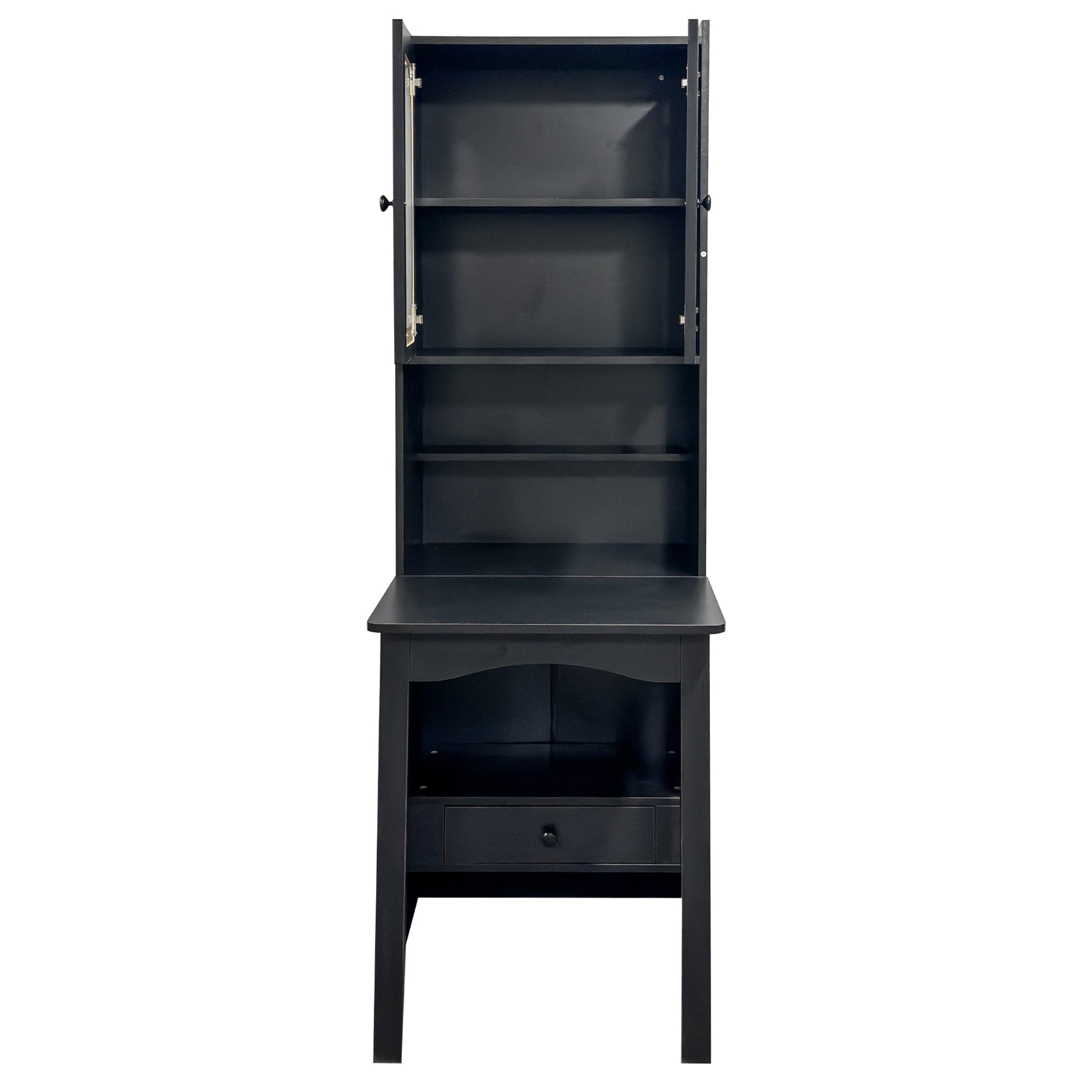 Noble House Fold-Out Convertible Writing Desk, Tall Storage Cabinet with Shelf & Drawer for Home Office, Black