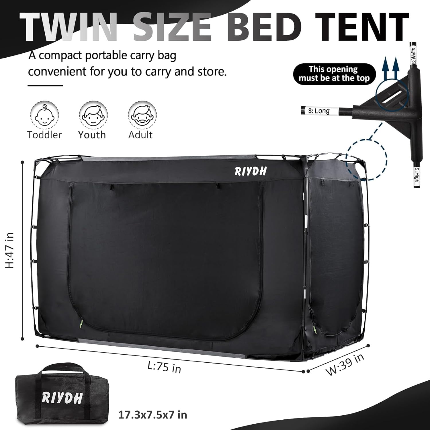 Bed Tent Bed Canopy Twin Size Tents for Adult and Kids- Portable Dream Tent Indoor Sleeping Tents 93% Blackout with 3 Doors Breathable Big Space Tents