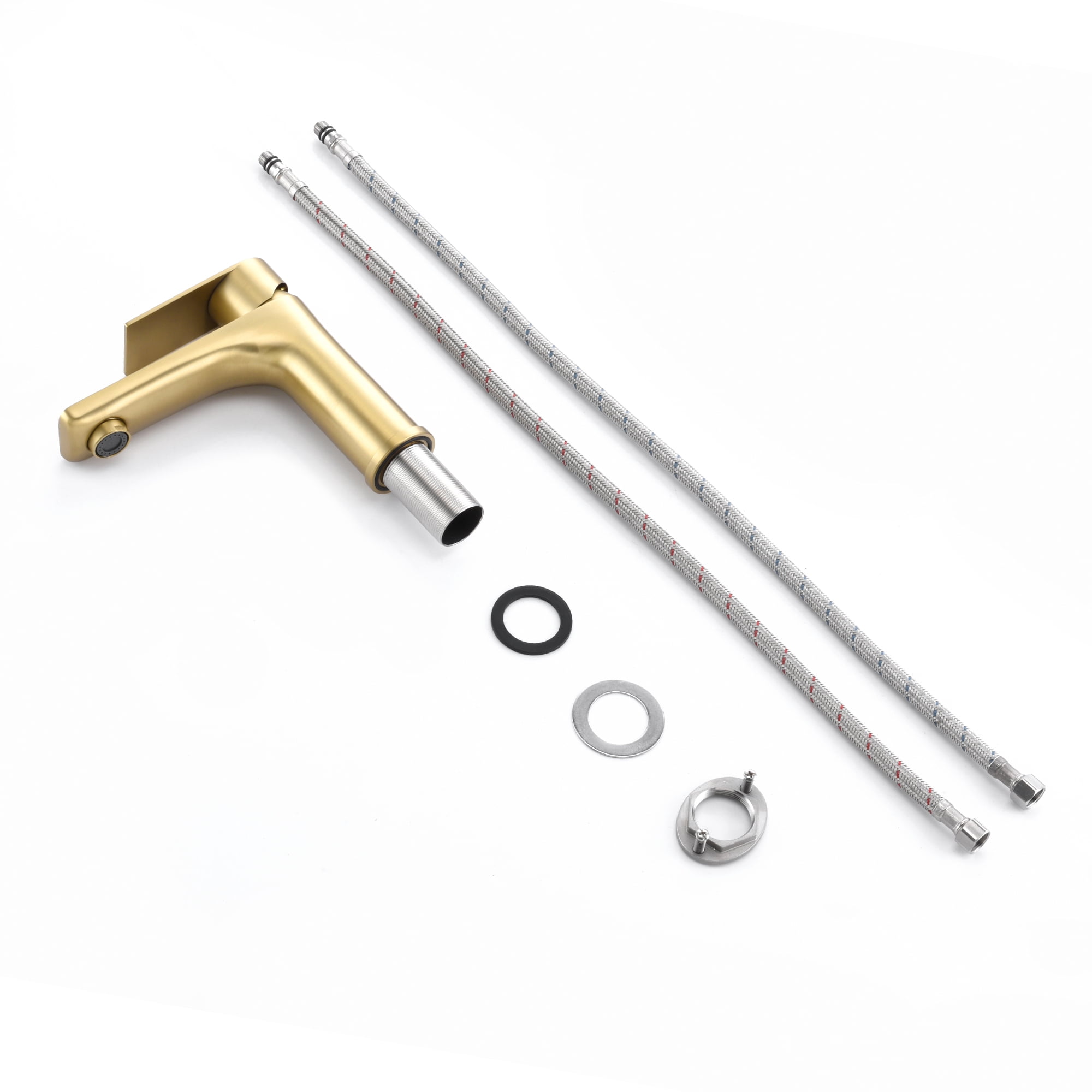 sumerain Single Hole Bathroom Faucet,Stainless Steel Bathroom Sink Faucets,Brushed Gold Single Handle Bathroom Lavatory Faucet with Water Supply Lines