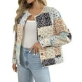 thumbnail image 2 of Kilaqueen Fall Jackets for Women 2025 Long Sleeve Fashion Print Patchwork Button Down Crew Neck Coats Trendy Casual Warm Outwear, 2 of 9