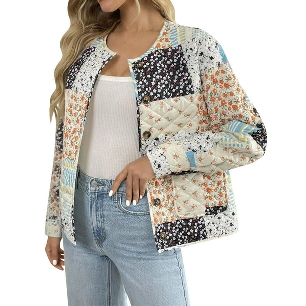 Parkas de manga larga para mujer, chaqueta informal de manga larga sin capucha y cuello redondo, chaqueta de algodón para mujer