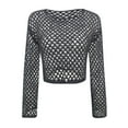 thumbnail image 5 of Fshinging Womens Tank Top Solid Hollow Out Long Sleeve Cropped Cover Ups Layering Black L, 5 of 7