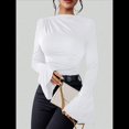 thumbnail image 4 of Camiseta Básica con Cuello Alto Fruncido y Mangas Largas con Volantes para Mujer M, 4 of 10