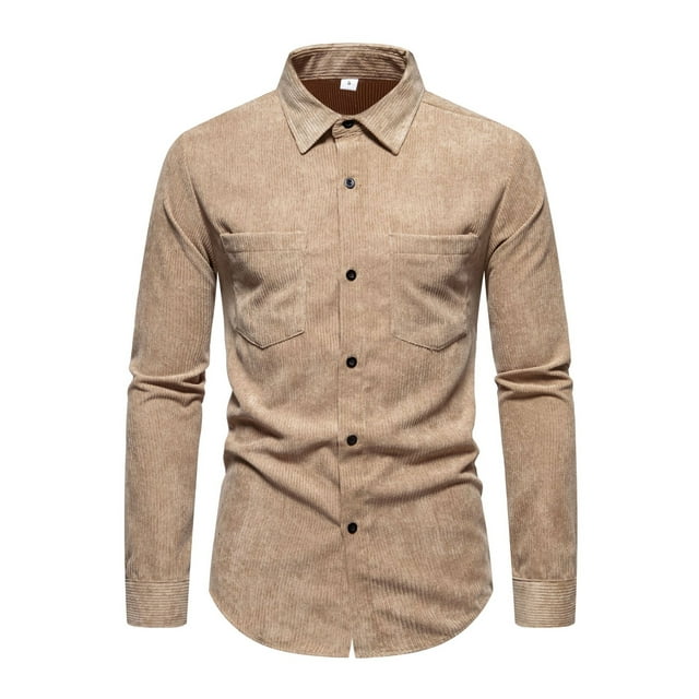Fashnice Chemise Homme Col à Revers Chemise Boutonnée Coupe Régulière Tunique de Vacances Kaki Clair G