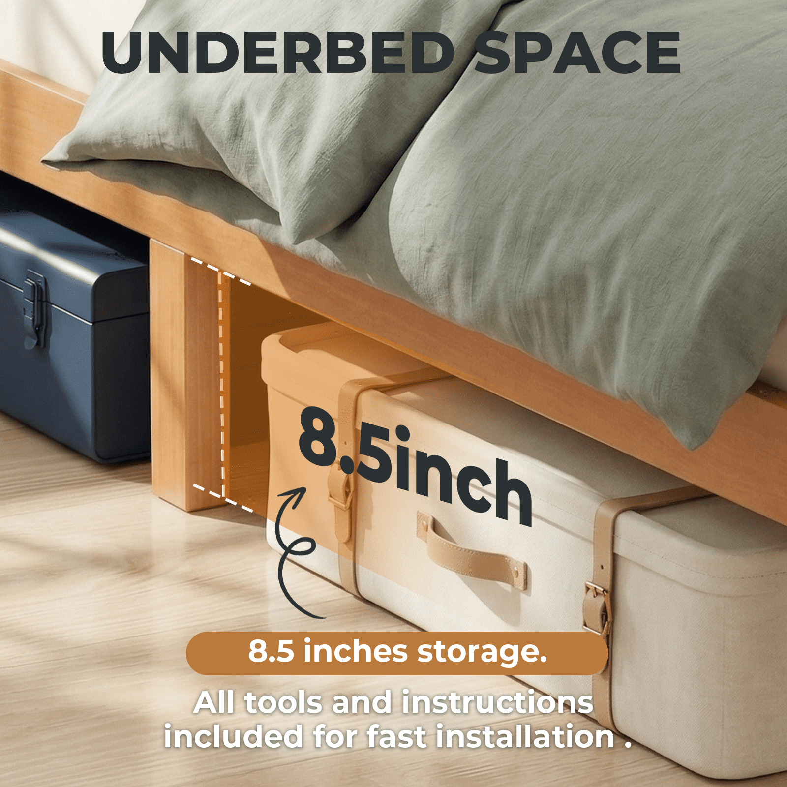 Alvantor Solid Wood Platform Bed Frame, Natural Pine, No Box Spring Needed, Underbed Storage – Twin, Full, Queen, King