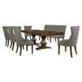 thumbnail image 1 of Walnut Wood 7pc Dining Set with Extendable Table and Gray Linen Chairs + Bench, 1 of 8