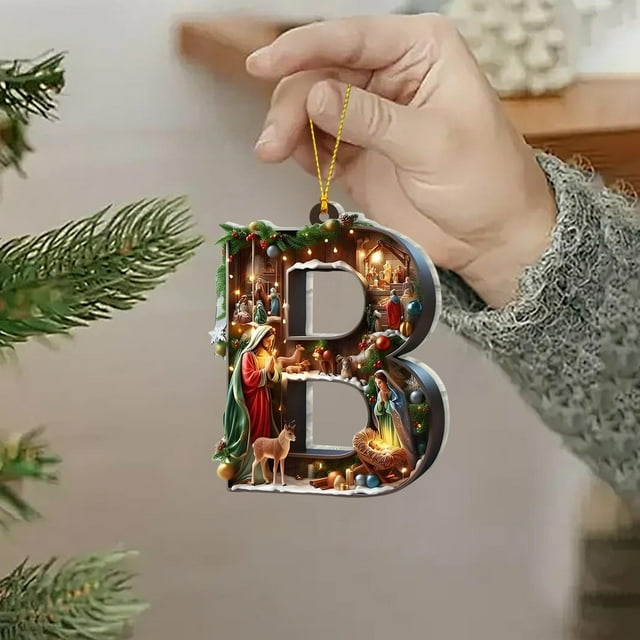 Adornos navideños personalizados con letras del alfabeto | Decoraciones colgantes con letras para árbol de Navidad, coronas y decoración navideña del hogar