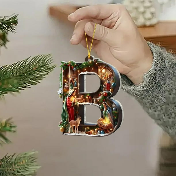 Adornos de árbol de Navidad de 26 letras - Decoraciones acrílicas personalizadas con gorros de Papá Noel, de una pieza