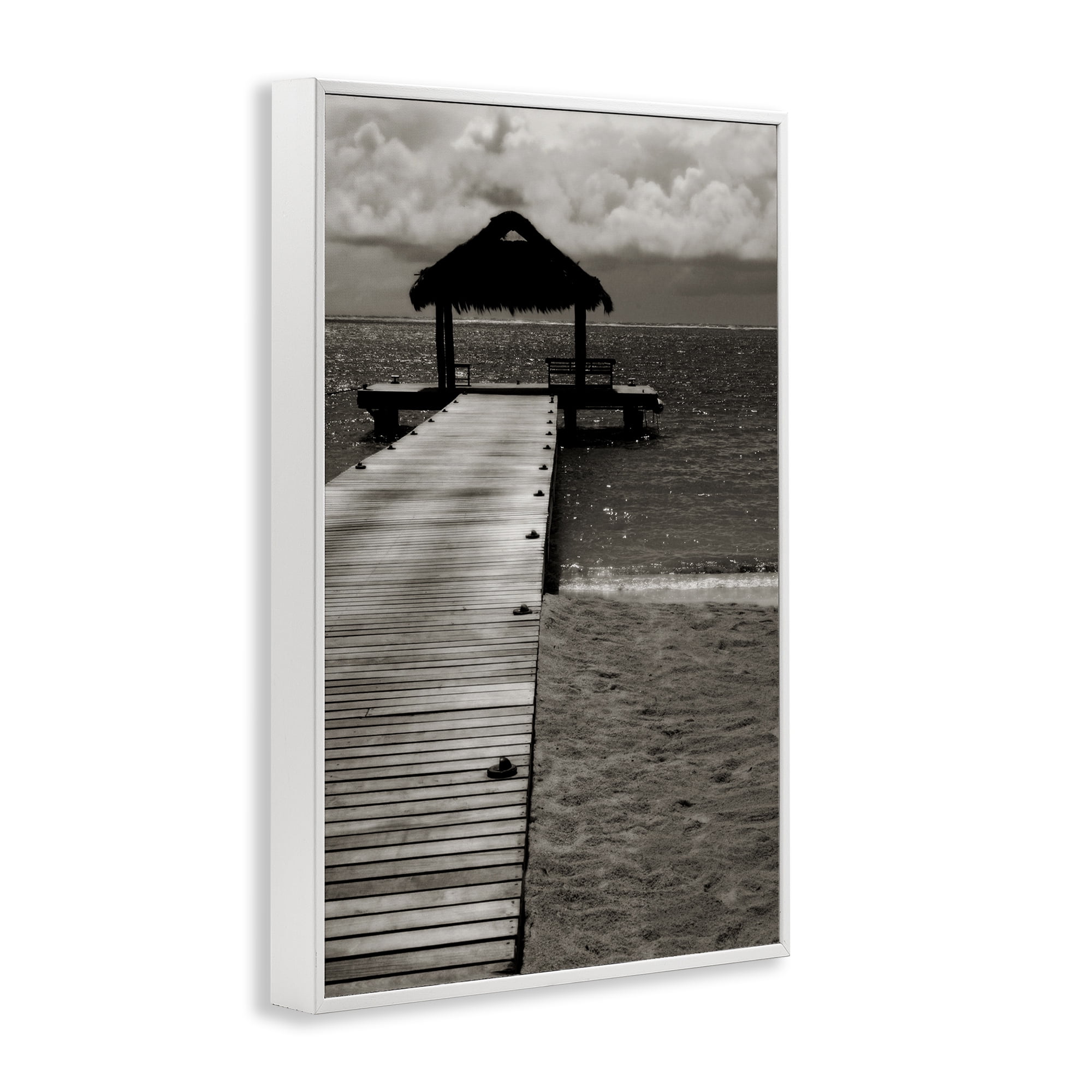 Stupell Industries Covered Jetty Dock Landscape Photography White Framed Art Print Wall Art, 12 x 18