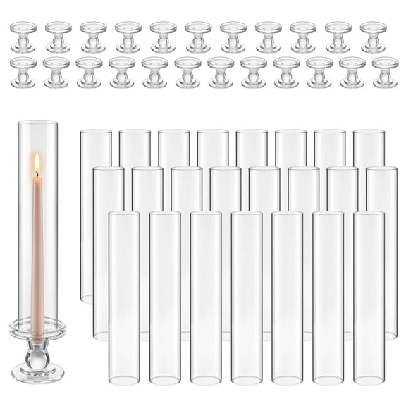 KFFKFF Set of 24 Hurricane Candle Holders, 12.6-inch Tall Clear Glass Taper Holders, High-Quality Borosilicate Glass, 2.36-inch Cylinders for Weddings, Table Centerpieces, Parties, Home Decoration