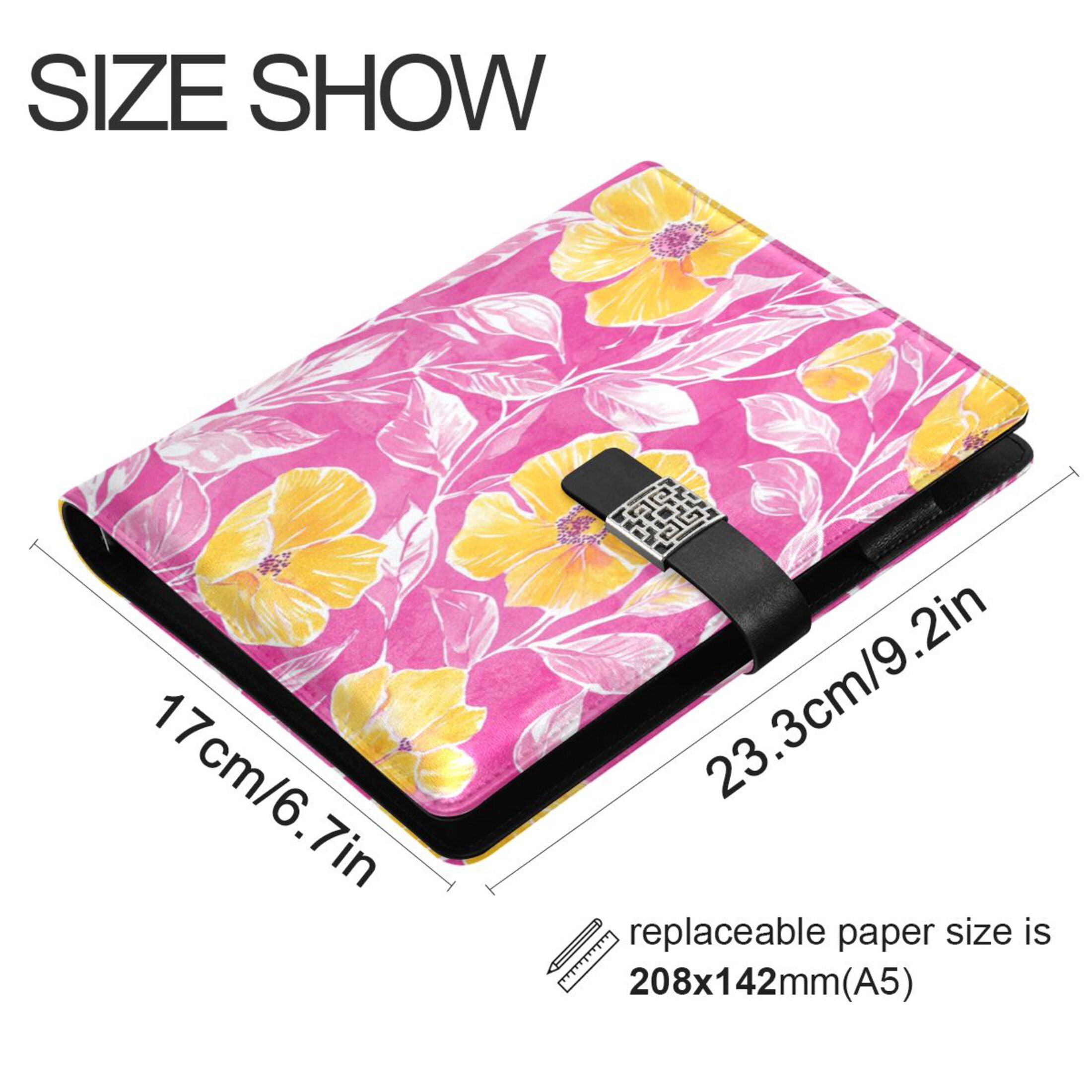 Leather Planner Leather Notebook Notebook Journal Binder Design Pen Pocket Design Convenient for Storage Beautiful Yellow Flower