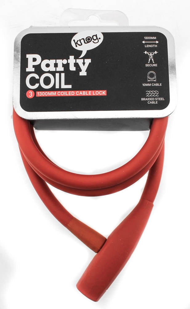 Knog Party Coil 1300mm Coiled Cable Bike Lock 10mm Braided Steel Red NEW