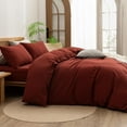 thumbnail image 2 of BESTOUCH Duvet Cover Set 100% Washed Cotton Linen Feel Super Soft Comfortable Chic Lightweight 3 Pcs Home Bedding Set Fired Brick Red Cal King, 2 of 6
