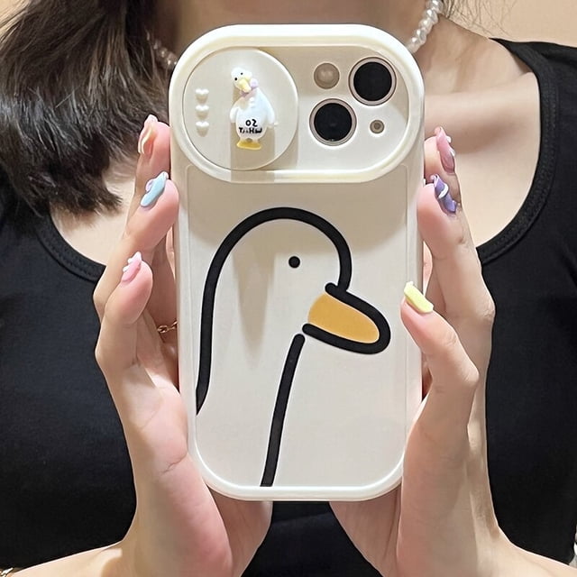 Funda protectora para lente de cámara con dibujos animados 3D Duck Slide para iPhone 12 13 11 Pro XS Max X XR INS Push Pull a prueba de golpes