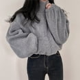 thumbnail image 5 of Women Fleece Zip Up Jacket Cute Y2K Winter Warm Trendy Crop Coat Shacket Outerwear Aesthetic Clothes Gray XL, 5 of 8