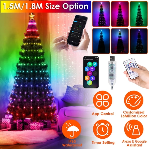 5/6Ft Holiday Artificial Christmas Tree, 166LEDs Lights App Control with Plastic Kickstand