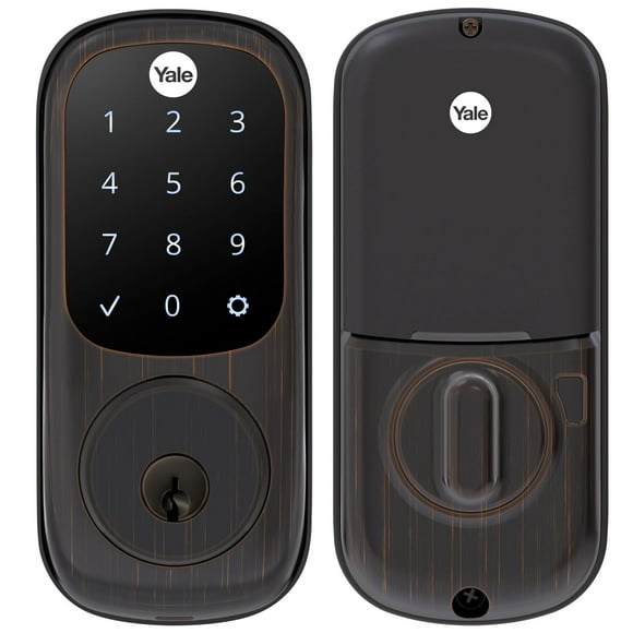 Cerradura de seguridad Yale con cerrojo, cerradura de puerta de entrada no conectada sin llave de níquel satinado con teclado digital y pantalla táctil para entrada de código, YRD256-NR-619