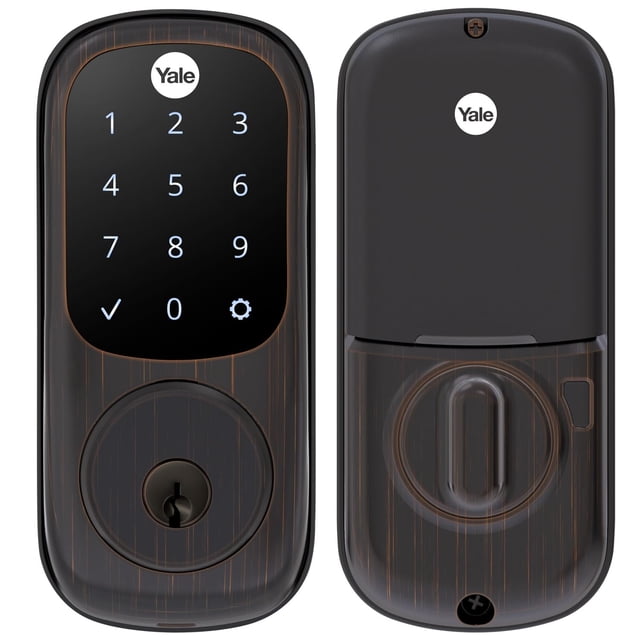 Cerradura de seguridad Yale con cerrojo, cerradura de puerta de entrada no conectada sin llave de níquel satinado con teclado digital y pantalla táctil para entrada de código, YRD256-NR-619