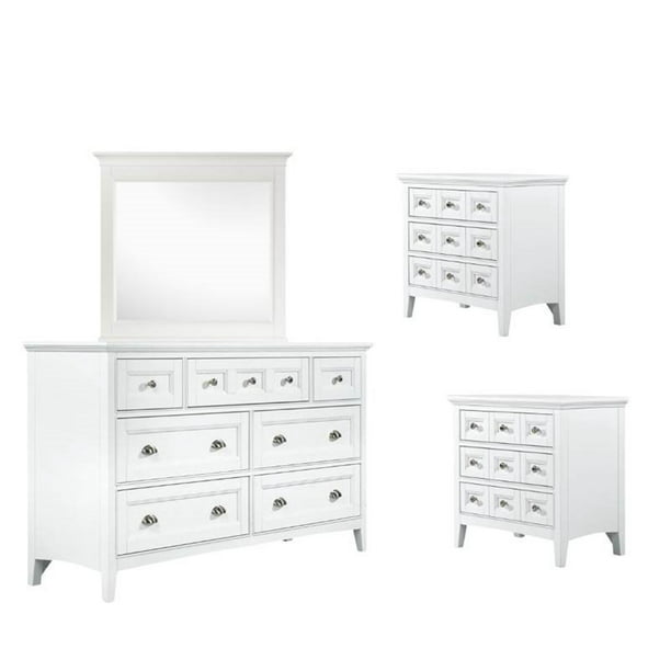 Mirror Dresser And Set Of 2 Nightstand, White Mirrored Dresser Set