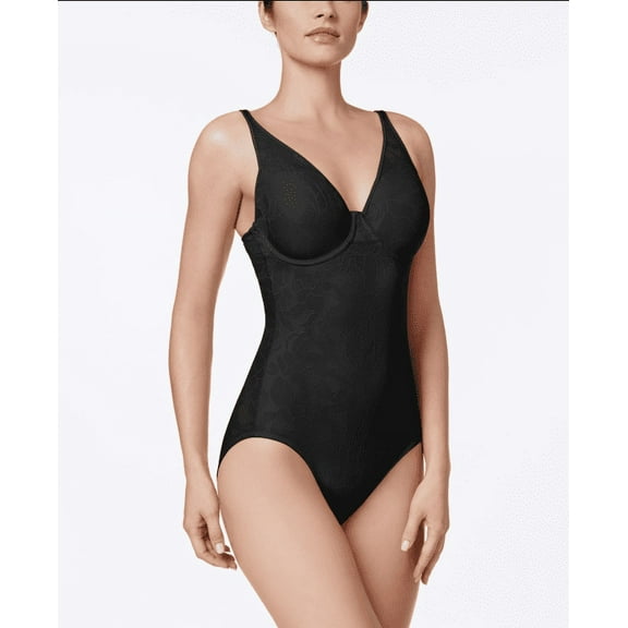 Maidenform Women's Ultra-Light Firm Tummy-Control Sheer Lace Bodysuit M6552, Black, 38DD