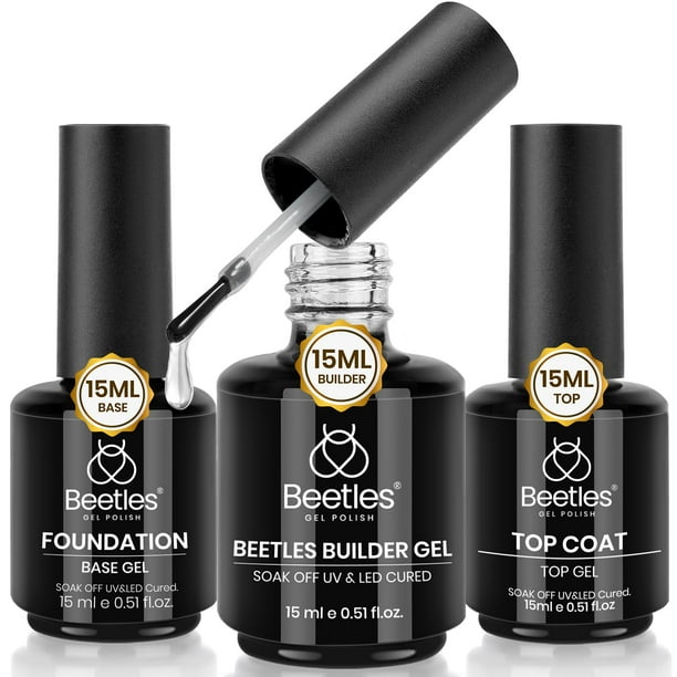 Set de gel para uñas Beetles Builder de 15 ml con capa superior y capa base