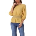 thumbnail image 1 of INSPIRAR CHIC Blusas de Peplum para Mujeres con Mangas Cortas Abullonadas y Cintura Fruncida XL Amarillo, 1 of 6