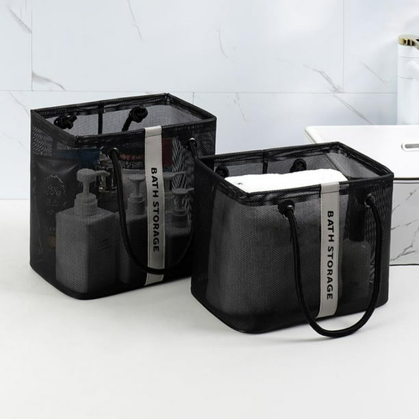 Cesta portátil para baño con orificios de drenaje - Organizador de artículos de aseo de poliéster resistente al agua para viajes y hogar, negro, 10,24x9,84x6,30 in