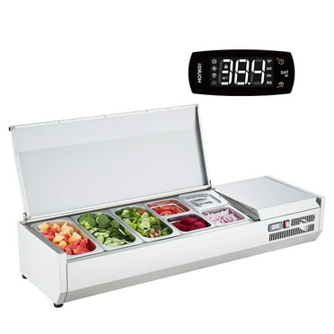 KFFKFF Chilled Garnish Prep Station, 140 W Tabletop Chilled Garnish Station, featuring 3 1/3 Pans & 4 1/6 Pans, 304 Stainless Structure and PC Cover, Sandwich Preparation Table