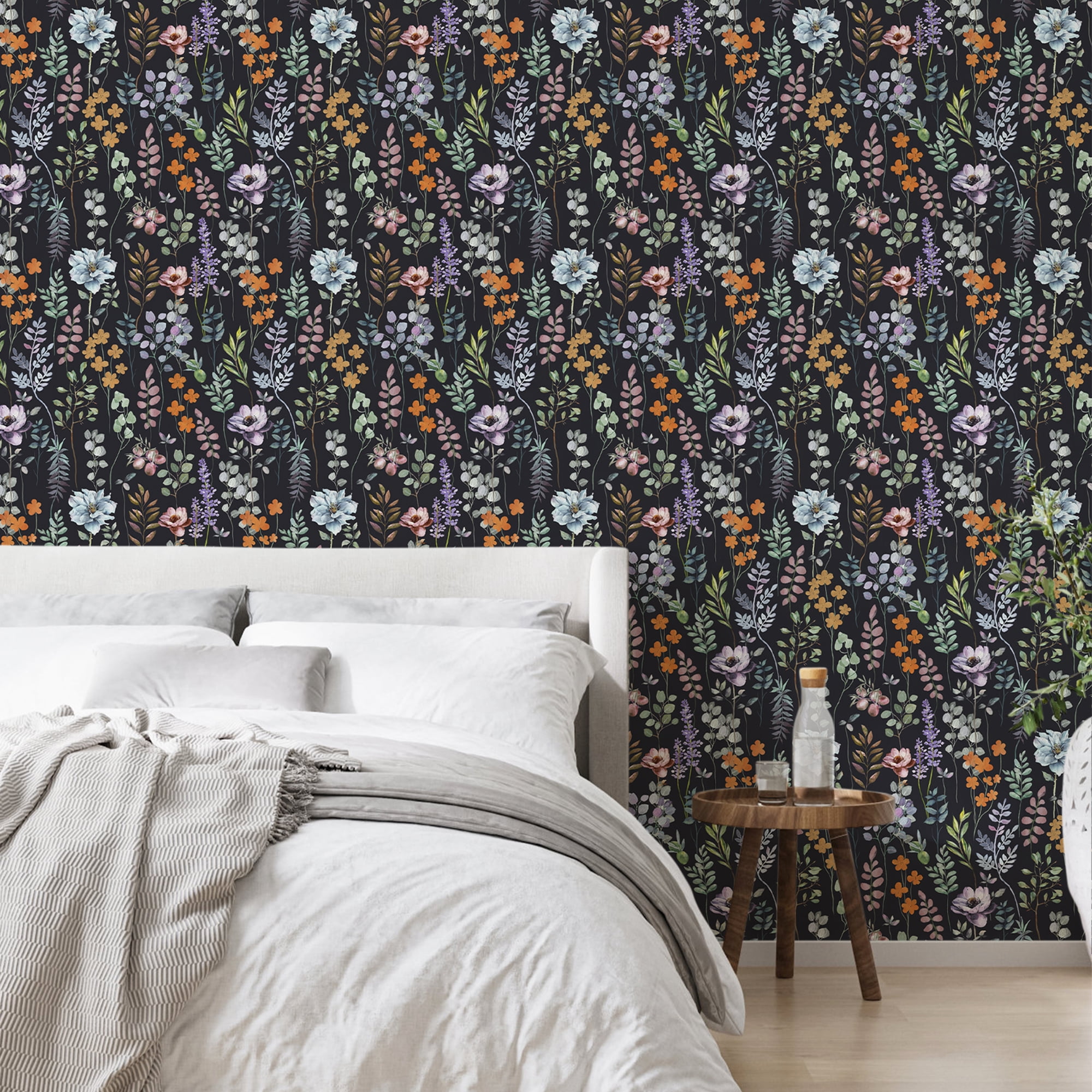 (4 pack) UMIGGEE Floral Wallpaper Peel and Stick Flower Black Wall Paper Self Adhesive Wallpaper 17.7-in x 118-in Contact Paper Removable Wallpaper for Home Decor Wall Covering Old Furniture Renovation