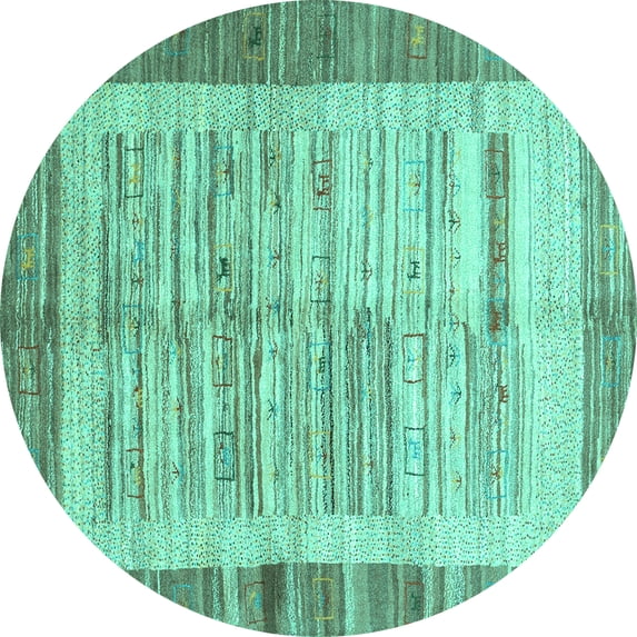 Ahgly Company Indoor Round Abstract Turquoise Blue Contemporary Area Rugs, 8' Round