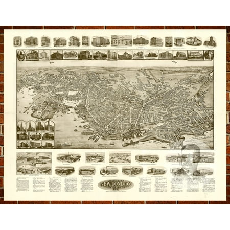 - Ted's Vintage Art Map of New London, CT 1911; Old Connecticut Decor 12