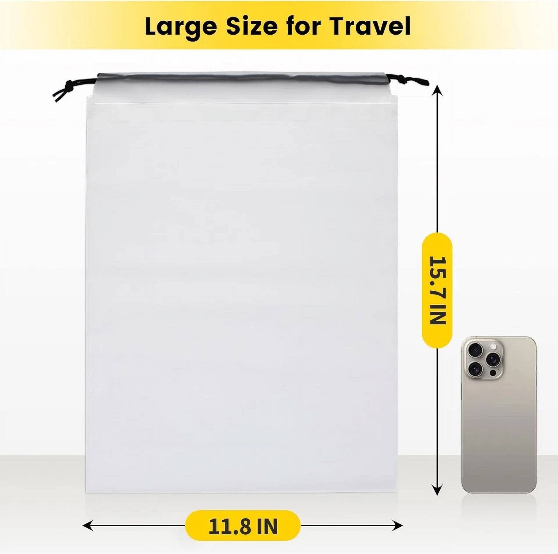CRESTIN- 6 Pack 15.7 X 11.8 Inch Plastic Drawstring Bags Transparent Shoe Bags For Travel