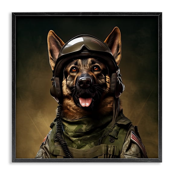 Stupell Industries Contemporary German Shepherd in Uniform Black Framed Giclee Art, 17 x 17, by Jim Baldwin