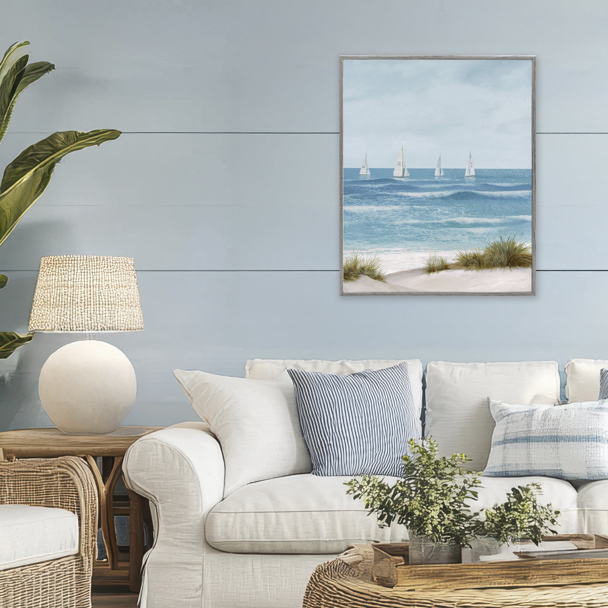 Stupell Industries Boats Sailing Away Gray Framed Giclee Art, design by Lorenzo Collective